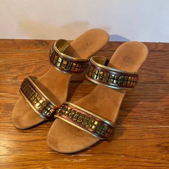 Onex Two-Strap Heels with Bronze Studded Accents - Picture 1 of 7